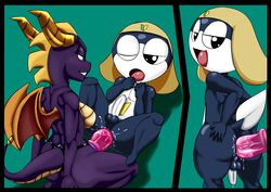 1boy 1girl 1girls 2014 amphibian anthro black_eyes dildo dragon duo erect_while_penetrated erection female female/male female_penetrating female_penetrating_male frog half-closed_eyes horn keroro_gunsou male male_penetrated nude one_eye_closed open_mouth penis purple_body reptile scalie sex_toy spyro spyro_the_dragon strap-on strapon tamama teeth thecon tongue video_games wings