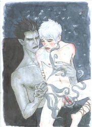 2boys gay jack_frost jack_frost_(rise_of_the_guardians) male male_only penis pitch_black rise_of_the_guardians tagme tentacle tentacle_on_male traditional_media_(artwork) white_hair yaoi