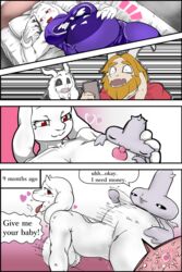 2018 all_fours anthro asgore_dreemurr asriel_dreemurr big_breasts birth boss_monster breastfeeding breasts caprine cheating cheating_wife clothing comic doggy_style english_text female flashback from_behind_position fur goat horn huge_breasts humor impregnation jerry_(undertale) male mammal nipples nude open_mouth ovum pregnant sex simple_background straight sya text tongue toriel undertale video_games young