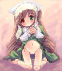 brown_hair cute doll doll_joints long_hair lowres pussy rozen_maiden suiseiseki sweat