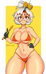 1girls belly big_breasts big_thighs bikini bra breasts eyes female female_focus female_only glasses he11_4ngel light-skinned_female light_skin navel orange_bikini orange_body orange_bra orange_eyes orange_glasses orange_panties orange_skin panties purah purah_(tears_of_the_kingdom) slim_waist solo solo_female solo_focus stomach tears_of_the_kingdom the_legend_of_zelda thighs thin_waist tight_clothing tummy waist white_hair white_hair_female