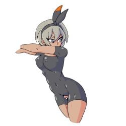 animated arching_back arms_out bea_(pokemon) bouncing_ass bouncing_breasts breasts bulge cum dark-skinned_female dark_skin dirtydooddlez disembodied_penis doood ears ejaculation eyebrows eyeliner female game_freak grey_eyebrows grey_eyes grey_hair hair hair_bow looking_back navel navel_visible_through_clothes nintendo nipples nipples_visible_through_clothing nose obscured_face one-piece_swimsuit penis pokemon pokemon_ss skinny skinny_female skintight skintight_bodysuit skintight_clothing small_nose solo spandex tagme thick_thighs thigh_sex thighs video winged_eyeliner