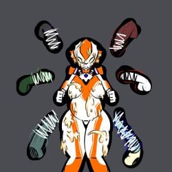 alien alien_girl alien_humanoid cum cum_on_breasts cum_on_head cum_on_thighs minato_asahi_(grigio) multiple_penises pregnant pregnant_belly pregnant_female simple_background thick_thighs thighs ultraman_(franchise) ultrawoman_grigio unknown503