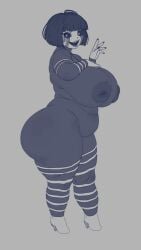 1girls areolae ass_bigger_than_head belly big_ass big_breasts big_nipples black_body breasts_bigger_than_head bubble_butt chubby chubby_female dat_ass dumptruck_ass fat_ass five_nights_at_freddy's five_nights_at_freddy's_2 full_body gray_background heels huge_ass huge_breasts looking_at_viewer marionette_(fnaf) mask masked_female milf naked puppet_(fnaf) short_hair side_view sideboob smile striped_body stripes thick_thighs wide_hips