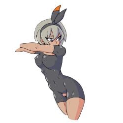 animated arching_back arms_out bea_(pokemon) bouncing_ass bouncing_breasts breasts bulge cum dark-skinned_female dark_skin dirtydooddlez disembodied_penis doood ears eyebrows eyeliner female game_freak grey_eyebrows grey_eyes grey_hair hair hair_bow looking_back navel navel_visible_through_clothes nintendo nipples nipples_visible_through_clothing nose obscured_face one-piece_swimsuit penis pokemon pokemon_ss precum skinny skinny_female skintight skintight_bodysuit skintight_clothing small_nose solo spandex tagme thick_thighs thigh_sex thighs video winged_eyeliner