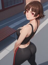 1girl ai_generated atlus butt female gym_uniform leggings light_skin makoto_niijima persona persona_5 robinlover sports_bra tagme tight_clothing