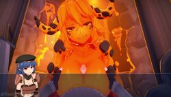 3d animated anna_anon cum cum_on_breasts horns huge_breasts no_sound orange_slime_(anna_anon) paizuri pov sana_(anna_anon) sex slime_fighter_(anna_anon) slime_girl tagme titjob video