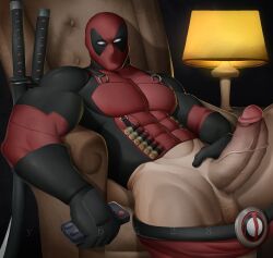 1boy balls bara big_balls big_penis clothing deadpool erection male male_only manly marvel marvel_comics mask masked masked_male muscular_male penis tight_clothing wade_wilson yop5281