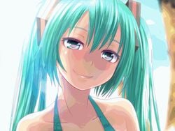 ! 1girls ? animated bikini color female female_only hatsune_miku panties panty_pull pantyshot pubic_hair recording slideshow solo swimsuit tied_hair twintails underwear undressing vocaloid wokada