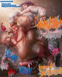 anal anal_sex balls bara big_balls big_penis centaur gay goat_legs horns horsecock huge_cock male male_only muscles muscular mythology nude penis penis_size_difference rokudenashi satyr sex size_difference speech_bubble stomach_bulge taur tears tongue_out