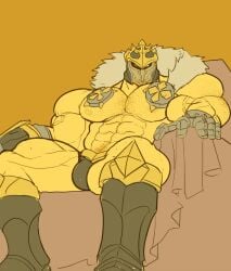 balls bara big_muscles big_penis bulge flaccid helmet league_of_legends male male_only mordekaiser muscles muscular penis ripped-saurian sitting solo solo_male underwear