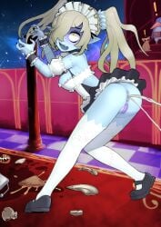 ass bandage bandage_on_pussy censored cum cum_in_ass disgaea disgaea_5 gixar maid maid_(disgaea) maid_uniform mosaic_censoring nippon_ichi_software no_panties pasties prinny public public_nudity stitches upskirt zombie zombie_girl