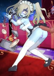 ass bandage bandage_on_pussy disgaea disgaea_5 gixar maid maid_(disgaea) maid_uniform mosaic_censoring nippon_ichi_software no_panties pasties penis prinny public public_nudity public_sex stitches upskirt zombie zombie_girl