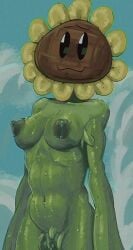 breasts dendra_enigma dripping_nipples female flower green_body humanized humanoid nipples plants_vs_zombies pvz sunflower sunflower_(pvz) wet_body zack_main