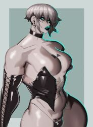 1boy ambiguous_gender axred7 breasts bulge corset femboy futanari human looking_at_viewer male male_only revealing_clothes small_breasts solo solo_male standing thong wide_hips