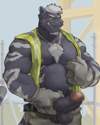 anthro balls bara big_penis boner clothing erection furry kenkudog male male_only muscles muscular penis penis_out solo solo_male