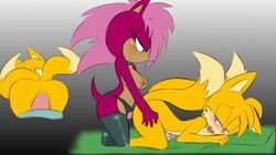 anthro anus female fur furry_tail hedgehog kuto male_penetrated mammal multiple_tails nipples pegging penis sega sonia_the_hedgehog sonic_(series) sonic_underground strap-on tail tails uncensored