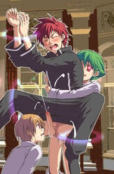 3boys anal artist_request bondage bound_ankles bound_wrists censored cum forced_yaoi gay green_hair group_sex magic male multiple_boys penis quiz_magic_academy rape red_eyes red_hair reverse_forced_oral sex threesome two_on_one uniform yaoi