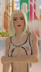 beach blonde_hair cum emma_frost emma_frost_(fortnite) female fortnite marvel marvel_comics see-through swimsuit