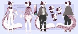 2024 anthro artist_name biped bottomwear clothed clothing english_text featureless_crotch felid footwear hair hi_res jacket looking_at_viewer male mammal model_sheet nude pantherine pants paws pose prince_kaydence shirt shoes short_hair smile smiling_at_viewer snow_leopard solo tail text topwear torn_clothing tserera