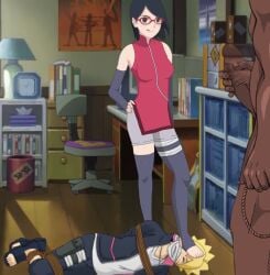 1girls 2boys alternate_breast_size barefoot bedroom before_sex being_watched big_breasts black_eyes black_socks blonde_hair blue_eyes bondage boruto:_naruto_next_generations bound breasts cheating cheating_girlfriend cuckold cuckolding dark-skinned_male dark_skin dominant dominant_female domination duct_tape duct_tape_gag eyewear faceless_male female_focus femdom full_body glasses huge_breasts humiliation indoors interracial light-skinned_female light-skinned_male light_skin lying_on_floor lying_on_side male malesub masturbation multiple_boys naruto naruto_(series) netorare ntr nude penis pqpics rope sarada_uchiha socks stepped_on stepping_on_head stomping submissive submissive_male thighhighs tied_up toeless_socks uzumaki_boruto