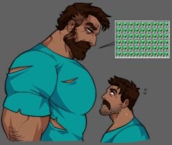 bara beard beard_stubble bearded black_eyes blank_background blush blush_lines blushing body_hair game_ui gay height_difference herobrine imminent_sex male/male male_only minecraft muscles muscular muscular_male mustache revealyoursins ripped_clothing ripped_shirt scar size_difference steve_(minecraft) sweatdrop white_eyes