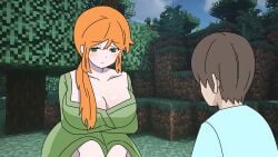 1boy 1girls alex_(minecraft) blush brown_hair female ginger ginger_hair green_eyes male minecraft orange_hair short_hair tagme