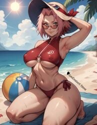 1girls absurd_res ai_generated arm_behind_head armpit armpit_crease armpit_fetish armpits barefoot beach beach_ball big_breasts blush blush blush_lines blushing_at_viewer boruto:_naruto_next_generations breasts covered_nipples curvy curvy_figure feet female female forehead_protector green_eyes high_resolution highres kneeling kneeling_female large_breasts lewdcreationsai light_smile looking_at_viewer naruto naruto:_the_last naruto_(classic) naruto_(series) naruto_shippuden ocean outdoors painted_toenails pink_hair sakura_haruno sakura_haruno sand sea seaside sexually_suggestive smile solo solo_female solo_focus summer summer_hat sun_hat sunglasses sweat sweatdrop sweating sweaty swimsuit tagme thick thick_legs thick_thighs thighs toes wet wet_body wet_skin