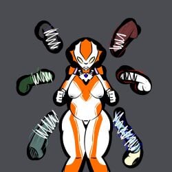 alien alien_girl alien_humanoid minato_asahi_(grigio) multiple_penises pregnant pregnant_belly pregnant_female simple_background thick_thighs thighs ultraman_(franchise) ultrawoman_grigio unknown503