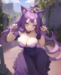 1girls acerola_(pokemon) ai_generated ai_hands alternate_breast_size bad_anatomy big_breasts cat_ears catgirl dress female female_only paw_pose pokemon purple_eyes purple_hair solo tensor_art