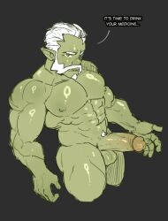 1boy abs balls bara beard biceps big_balls big_penis daddy daspurplesong english_text erection green-skinned_male green_body green_skin male male_nipples male_only manly mature_male muscular_male nipples nude orc orc_male pecs penis pointy_ears teeth teeth_visible text tusks verbal verbal_domination