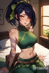 1futa 1futaballs 1futanari 1futas ai_generated akali artist_name asian asian_futanari bed bedroom big_cock big_dick big_penis black_hair bra breasts bulge bulge_through_clothing cock commission dick dickgirl erect_penis erected_penis erection futa_balls futa_only futa_sans_pussy futanari futarush green_clothes green_clothing green_outfit indoor indoors large_cock large_dick large_penis league_of_legends light-skinned_futanari looking_at_viewer medium_breasts naked naked_futa naked_futanari nsfw nude_futa nude_futanari orange_eyes patreon patreon_username penis ponytail riot_games solo solo_futa sultryspark video_game video_games yellow_eyes