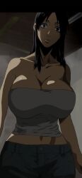 alex_benedetto bare_shoulders black_hair black_hair_female cleavage curvy_figure dark-skinned_female dark_skin edit female_focus gangsta huge_breasts large_breasts navel screenshot_edit solo third-party_edit