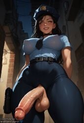 1futa ai_generated back_alley blush covered_nipples dominant_futanari futanari futornyx huge_balls huge_breasts huge_cock large_breasts light-skinned_futanari nipples_visible_through_clothing police police_hat police_uniform policewoman shiny_skin shy solo sweat sweating sweaty tagme taker_pov thick_thighs wide_hips