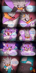 anthro areola blaze_the_cat blush breasts cat chacumera closed_eyes clothing comic duo english_text feline female fur half-closed_eyes hedgehog male mammal navel nipples nude one_eye_closed open_mouth silver_the_hedgehog sonic_(series) straight sweat text tongue tongue_out undressing