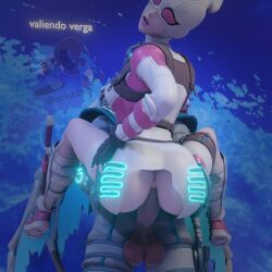 1boy 1boy1girl 1girls 3d 3d_(artwork) arkeador fortnite gwen_poole gwenpool marvel marvel_comics mask spanish_text tagme text vaginal_penetration