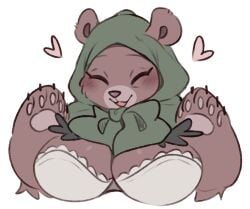 1girls anotherbearsimp anthro bear big_breasts blush brown_fur closed_eyes female female_only fur furry heart hood mama_mellow_(anotherbearsimp) mature mature_female portrait smiling solo ursid ursine white_background