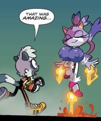 10991931 alternate_breast_size anonymous_artist big_breasts blaze_the_cat comic_panel female female_focus female_only huge_breasts nipple_bulge pyrokinesis ripped_clothing sonic_(series) sonic_the_hedgehog_(comics) tangle_the_lemur