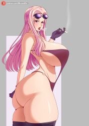 1girls ass big_ass bubble_butt cigar cigarette fat_ass female female_only gloves hina_(one_piece) huge_breasts long_hair looking_at_viewer musaed_art one_piece open_mouth pink_hair sunglasses sunglasses_on_head thick_ass thick_thighs thighhighs tongue tongue_out