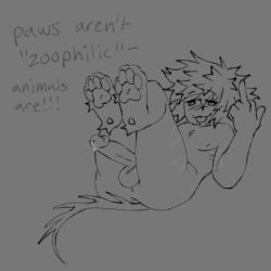 ass balls english_text feet feet_up folfspenders forsaken_(roblox) male messy_hair middle_finger monochrome nonbinary nonbinary_(lore) nude pawpads paws penis precum roblox roblox_game robloxian self_upload sketch tagme tail text thighs two_time_(forsaken)