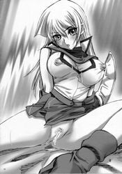 ankle_boots boots censored cum duel_disk high_heel_boots long_hair looking_at_viewer nipples obelisk_blue_uniform see-through tenjouin_asuka yu-gi-oh! yuu-gi-ou_gx