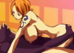 bracelet breasts cahlacahla female jewelry large_breasts male nami nude one_piece orange_hair pre-timeskip purple_skin red_eyes sex short_hair tattoo tongue