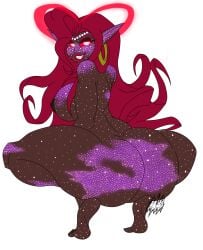 ass ass_focus ass_to_viewer big_ass big_boobs big_breasts big_butt big_hips celestial_being crouched crouching crouching_female deity earrings ecn13000 elf_ears glowing_eyes goddess golden_earrings hoop_earrings jewelry large_ass large_breasts large_hips long_hair looking_at_viewer pointy_ears red_eyes red_hair red_lips red_lipstick red_sclera smile smiling smiling_at_viewer squatting squatting_female stars thick_ass thick_thighs