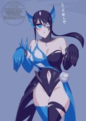 belly_button black_hair blue_eyes breasts eye_patch gloves kamen_rider kamen_rider_zeztz_(series) leotard long_gloves long_stockings monster_girl otokam1117 tagme tagme_(character) thighs tokusatsu