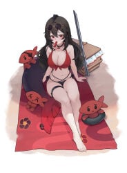1girls akami_chiyo beach big_breasts bikini black_hair light-skinned_female light_skin red_eyes shironagase sunglasses virtual_youtuber vtuber yume_girls!