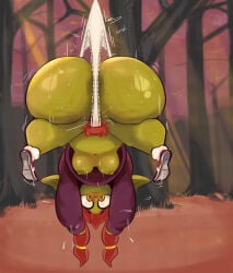 1girl anus breasts goblin goblin_female green_skin huge_ass monster monster_girl shortstack slippipipi wedgie wedgied_female
