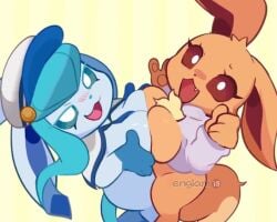 2026 2d 2d_(artwork) 2d_animation 2girls animated anthro artist_logo artist_name blue_eyes blue_hair blue_skin blush boobs_pressed breast_grab breasts breasts_focus breasts_squeezed_together breasts_to_breasts brown_skin canine clothed clothed_female clothing eevee eeveelution englam eyelashes female female/female female_focus female_only fur furry furry_female furry_only game_freak generation_1_pokemon generation_4_pokemon glaceon hat looking_at_viewer music nintendo pokemon pokemon_(species) simple_background tagme teeth text video video_game video_game_character video_game_franchise video_games watermark