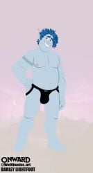 2021 barley_lightfoot black_jockstrap blue_hair bulge chubby disney elf flat_colors gay jockstrap male male_only nipples onward_(2020) pixar wolffhunter_art
