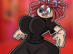 1girls big_ass big_breasts bow breasts button_eye doll_girl fast_food_uniform glitch_productions gooseworx incutiaarts ragatha ragatha_(tadc) ragatha_(the_amazing_digital_circus) ragdoll red-haired_female red_hair shocked_expression solo_female solo_focus tagme the_amazing_digital_circus