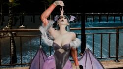 big_breasts breasts capcom darkstalkers female giantess imminent_vore juri_han morrigan_aensland mouth_open nude_female street_fighter succubus tagme themightyhq thick_thighs vore
